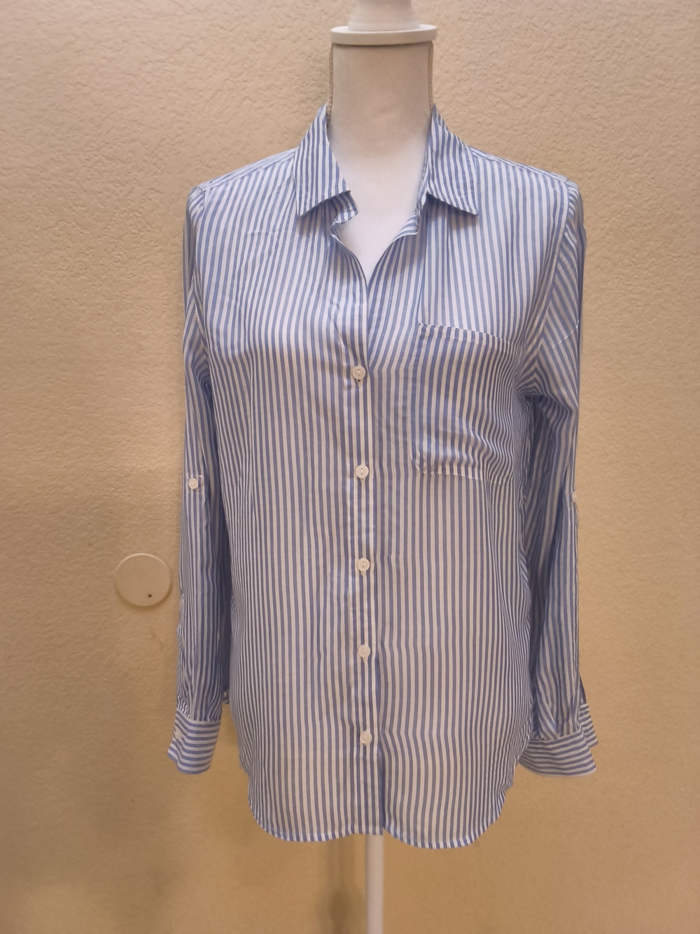 Velvet Heart Light Blue and White Vertical Stripe Button-Down